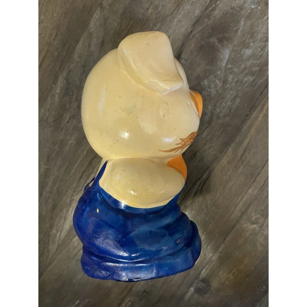 Vintage Chalkware Pig‎ Piggy Bank – Hand-Painted Pig in Blue Jean Overalls